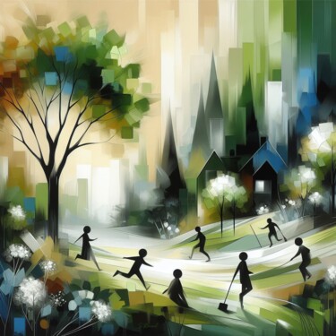Painting titled "Spring playground" by Stéphanie Roussel, Original Artwork, Airbrush Mounted on Wood Stretcher frame