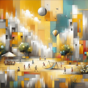 Peinture intitulée "Summer playground" par Stéphanie Roussel, Œuvre d'art originale, Aérographe Monté sur Châssis en bois