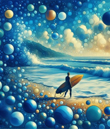 Malerei mit dem Titel "Surg time" von Stéphanie Roussel, Original-Kunstwerk, Airbrush Auf Keilrahmen aus Holz montiert