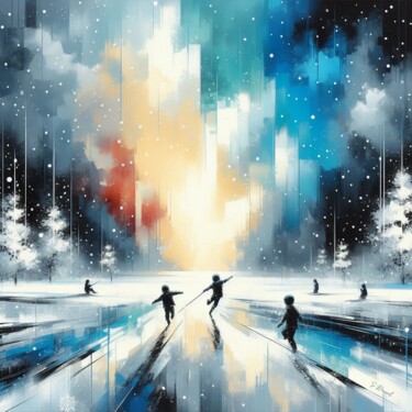 Painting titled "Winter dance" by Stéphanie Roussel, Original Artwork, Airbrush Mounted on Wood Stretcher frame
