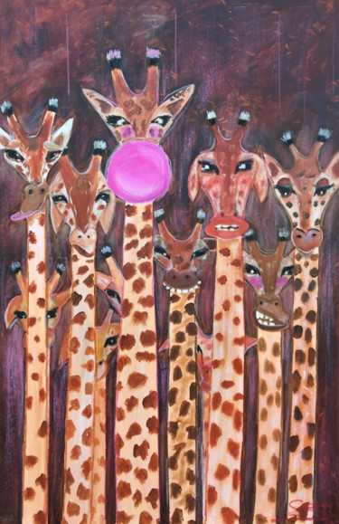 Malerei mit dem Titel "Tribu de Girafes" von Stephanie Bernard, Original-Kunstwerk, Acryl