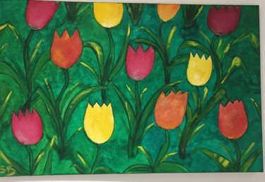 Painting titled "TULIPES" by Stephanie Bernard, Original Artwork, Acrylic