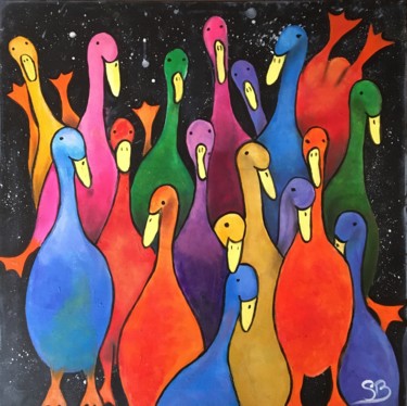 Peinture intitulée "Tribu de Canards" par Stephanie Bernard, Œuvre d'art originale, Acrylique