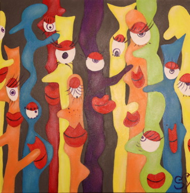 Malerei mit dem Titel "12 de Bâtons" von Stephanie Bernard, Original-Kunstwerk, Acryl