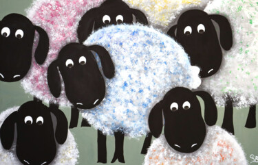Peinture intitulée "Tribu de Moutons" par Stephanie Bernard, Œuvre d'art originale, Acrylique