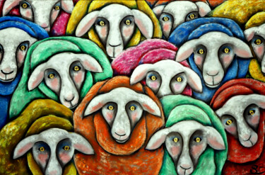 Painting titled "Moutons" by Stephanie Bernard, Original Artwork, Acrylic