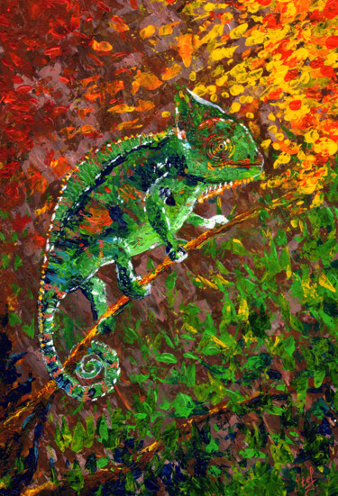 Painting titled "cameleon" by Stéphanie Delvoye, Original Artwork, Acrylic