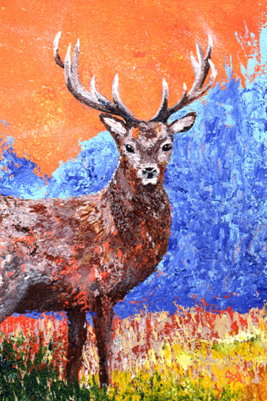 Painting titled "cerf" by Stéphanie Delvoye, Original Artwork, Acrylic