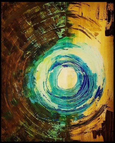 Painting titled "Oxidation blue ball" by Stephan Janssens, Original Artwork, Acrylic Mounted on Wood Stretcher frame