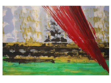 Painting titled "Bold red line in ab…" by Stephan Janssens, Original Artwork, Lacquer Mounted on Wood Stretcher frame