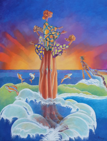 Peinture intitulée "la légende des îles…" par Christine Stéphanoff, Œuvre d'art originale, Acrylique