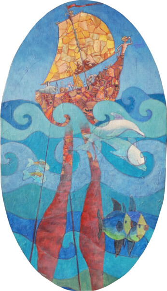 Malerei mit dem Titel "L'Arche de Noë" von Christine Stéphanoff, Original-Kunstwerk, Acryl
