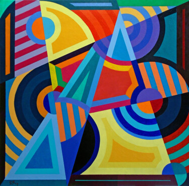 Painting titled "A GEOMETRIC DOODLE" by Stephen Conroy, Original Artwork, Acrylic Mounted on Wood Stretcher frame