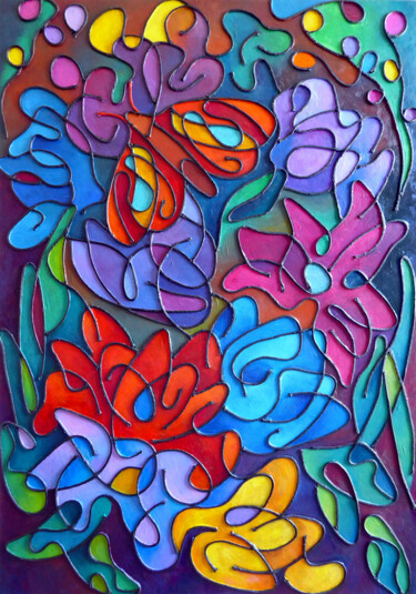 Painting titled "BUTTERFLY AND WILD…" by Stephen Conroy, Original Artwork, Acrylic Mounted on Wood Stretcher frame