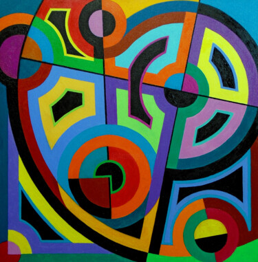 Painting titled "GEOMETRIC ABSTRACT…" by Stephen Conroy, Original Artwork, Acrylic Mounted on Wood Stretcher frame