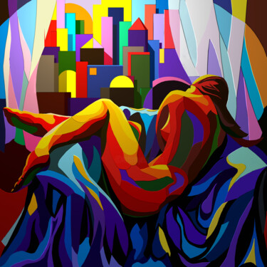 Artes digitais intitulada "RECLINING NUDE AT W…" por Stephen Conroy, Obras de arte originais, Pintura digital