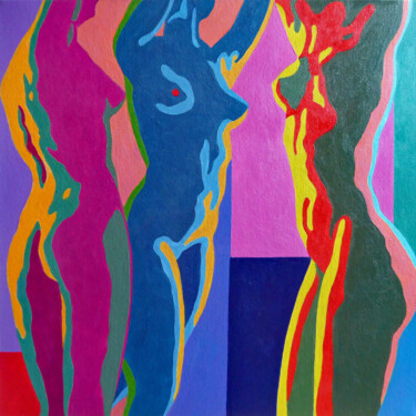 Painting titled "THREE NUDES DANCE" by Stephen Conroy, Original Artwork, Acrylic Mounted on Wood Stretcher frame