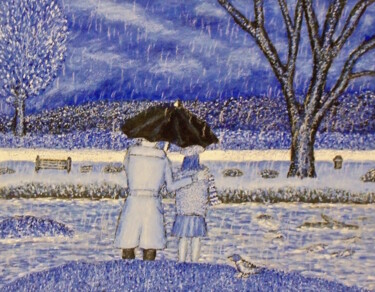 Painting titled "Blue Couple in the…" by Stephen Warde Anderson, Original Artwork, Acrylic Mounted on Other rigid panel