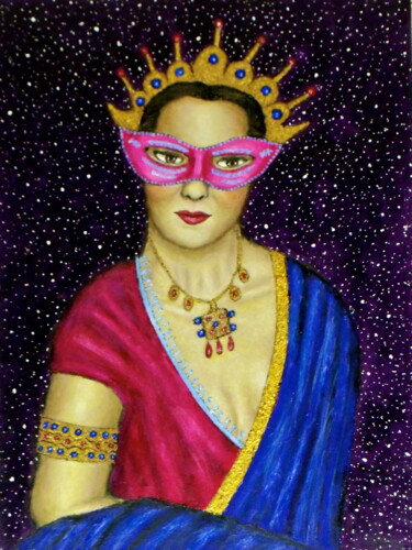 Painting titled "Masked Diva - Sita" by Stephen Warde Anderson, Original Artwork, Acrylic Mounted on Other rigid panel