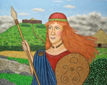 Painting titled "Boudica" by Stephen Warde Anderson, Original Artwork, Acrylic Mounted on Other rigid panel