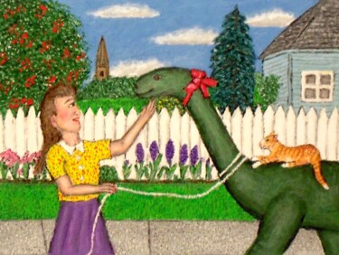 Malarstwo zatytułowany „Pet Dinosaur” autorstwa Stephen Warde Anderson, Oryginalna praca, Akryl Zamontowany na Inny sztywny…