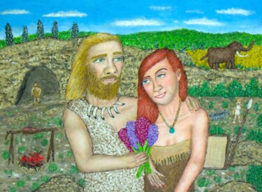 Картина под названием "Neanderthal Love" - Stephen Warde Anderson, Подлинное произведение искусства, Акрил Установлен на Дру…