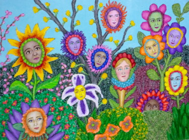 Картина под названием "Florafemme Garden" - Stephen Warde Anderson, Подлинное произведение искусства, Акрил Установлен на Др…