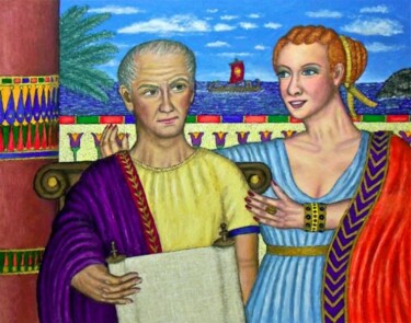 Painting titled "Caesar and Cleopatra" by Stephen Warde Anderson, Original Artwork, Acrylic Mounted on Other rigid panel