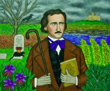 Painting titled "Edgar Allan Poe" by Stephen Warde Anderson, Original Artwork, Acrylic Mounted on Other rigid panel