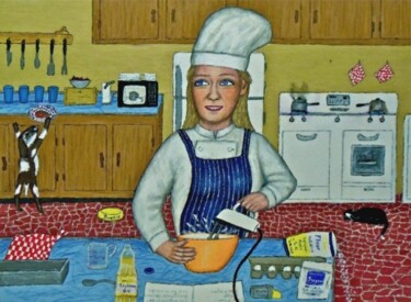 Painting titled "Happy-Go-Lucky Chef" by Stephen Warde Anderson, Original Artwork, Acrylic Mounted on Other rigid panel