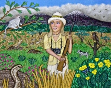 Painting titled "Sabina, Safari Girl" by Stephen Warde Anderson, Original Artwork, Acrylic Mounted on Other rigid panel