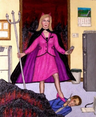 Painting titled "Lady Boss From Hell" by Stephen Warde Anderson, Original Artwork, Acrylic Mounted on Wood Panel