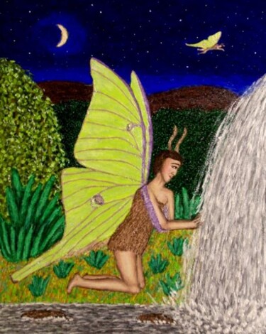 "Luna Moth Fairy" başlıklı Tablo Stephen Warde Anderson tarafından, Orijinal sanat, Akrilik Diğer sert panel üzerine monte e…