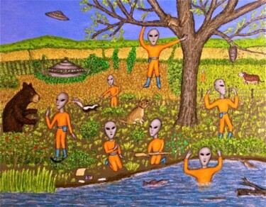 Painting titled "Invasion of the Clu…" by Stephen Warde Anderson, Original Artwork, Acrylic Mounted on Other rigid panel