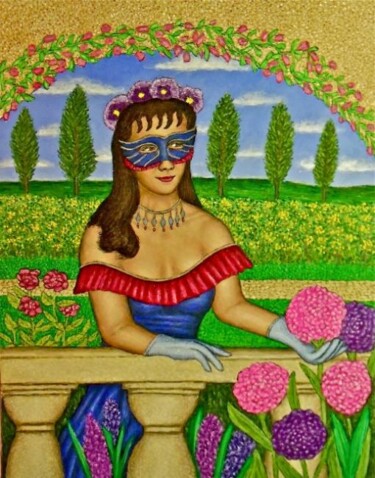 Painting titled "Masked Diva - Raffa…" by Stephen Warde Anderson, Original Artwork, Acrylic Mounted on Other rigid panel