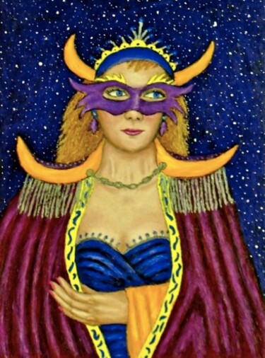 Painting titled "Masked Diva - Bronw…" by Stephen Warde Anderson, Original Artwork, Acrylic Mounted on Other rigid panel