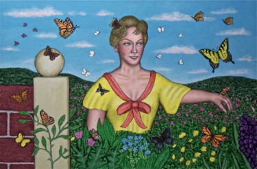 Painting titled "Lady of the Butterf…" by Stephen Warde Anderson, Original Artwork, Acrylic Mounted on Other rigid panel