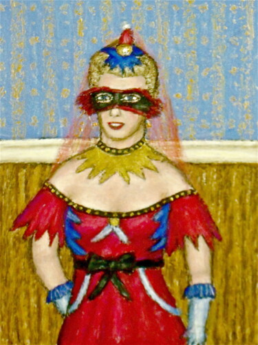 Painting titled "Masked Diva - Beren…" by Stephen Warde Anderson, Original Artwork, Acrylic Mounted on Other rigid panel