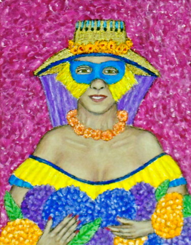 Painting titled "Masked Diva - Carol…" by Stephen Warde Anderson, Original Artwork, Acrylic Mounted on Other rigid panel