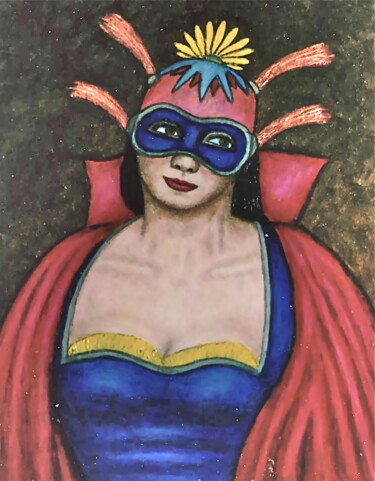 Painting titled "Masked Diva - Tanith" by Stephen Warde Anderson, Original Artwork, Acrylic Mounted on Wood Panel