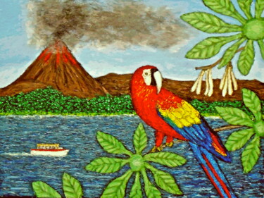 Malarstwo zatytułowany „Scarlet Macaw at Ar…” autorstwa Stephen Warde Anderson, Oryginalna praca, Akryl Zamontowany na Inny…