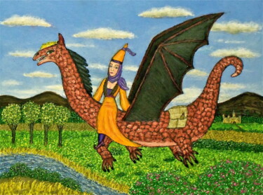 Painting titled "Dragon Rider" by Stephen Warde Anderson, Original Artwork, Acrylic Mounted on Other rigid panel
