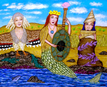 Painting titled "Seaside Trio" by Stephen Warde Anderson, Original Artwork, Acrylic Mounted on Wood Panel
