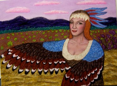 Painting titled "Lorna the Bird Girl" by Stephen Warde Anderson, Original Artwork, Acrylic Mounted on Other rigid panel