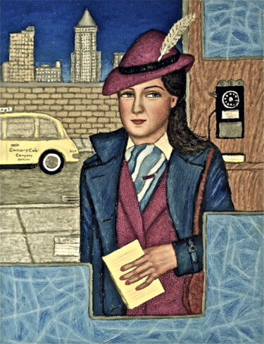 Painting titled "Girl Reporter" by Stephen Warde Anderson, Original Artwork, Acrylic Mounted on Wood Panel