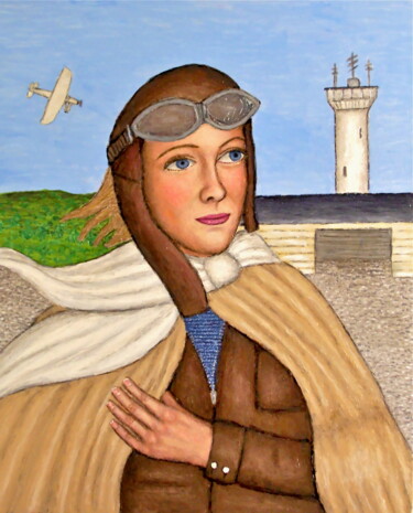 Painting titled "Aviatrix" by Stephen Warde Anderson, Original Artwork, Acrylic Mounted on Wood Panel