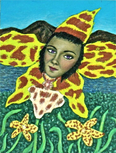 Malerei mit dem Titel "Tiger Orchid Girl" von Stephen Warde Anderson, Original-Kunstwerk, Acryl Auf Andere starre Platte mon…