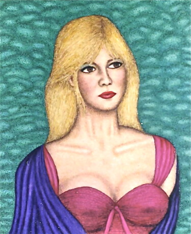 Painting titled "Brigitte Bardot" by Stephen Warde Anderson, Original Artwork, Gouache Mounted on Wood Panel