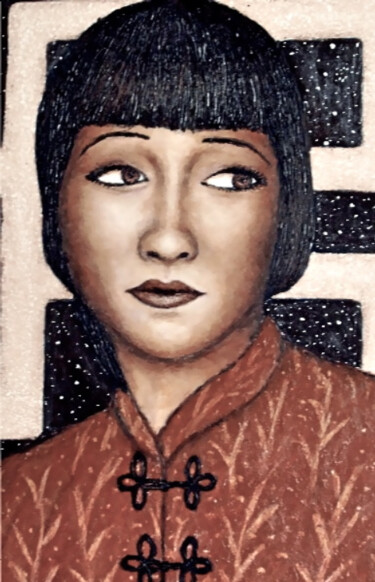 Painting titled "Anna May Wong" by Stephen Warde Anderson, Original Artwork, Acrylic Mounted on Other rigid panel