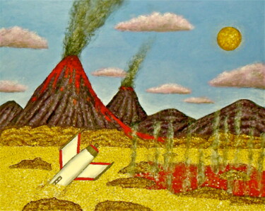 Painting titled "Crash on a Volcanic…" by Stephen Warde Anderson, Original Artwork, Acrylic Mounted on Other rigid panel
